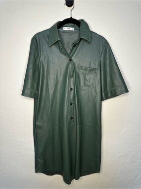 Mango Green Faux Leather Shirt Dress